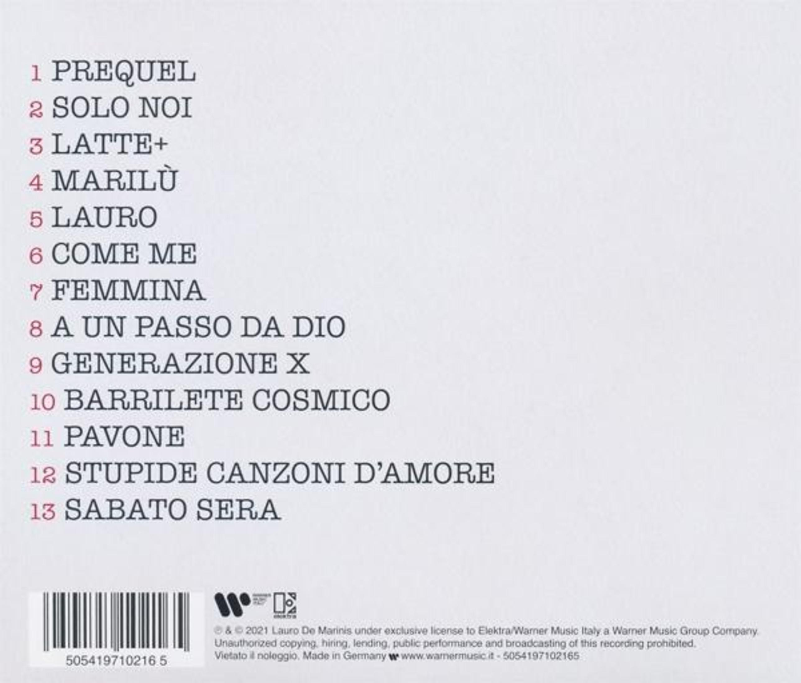 Titelliste eines Musikalbums mit 13 Songtiteln und einem Barcode unten auf weißem Hintergrund.