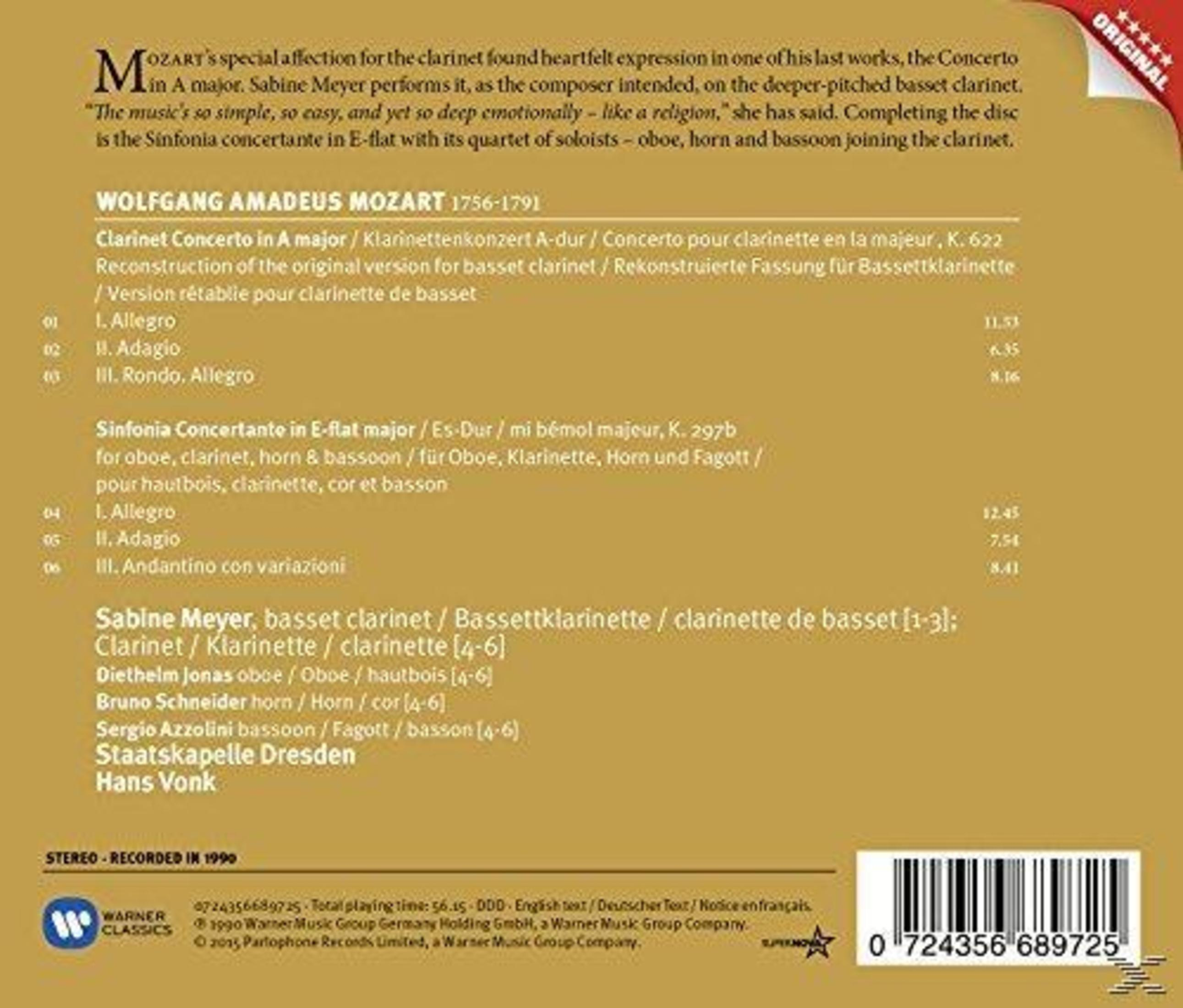 Copertina dell'album del Concerto per clarinetto di Mozart. Testo e note musicali.