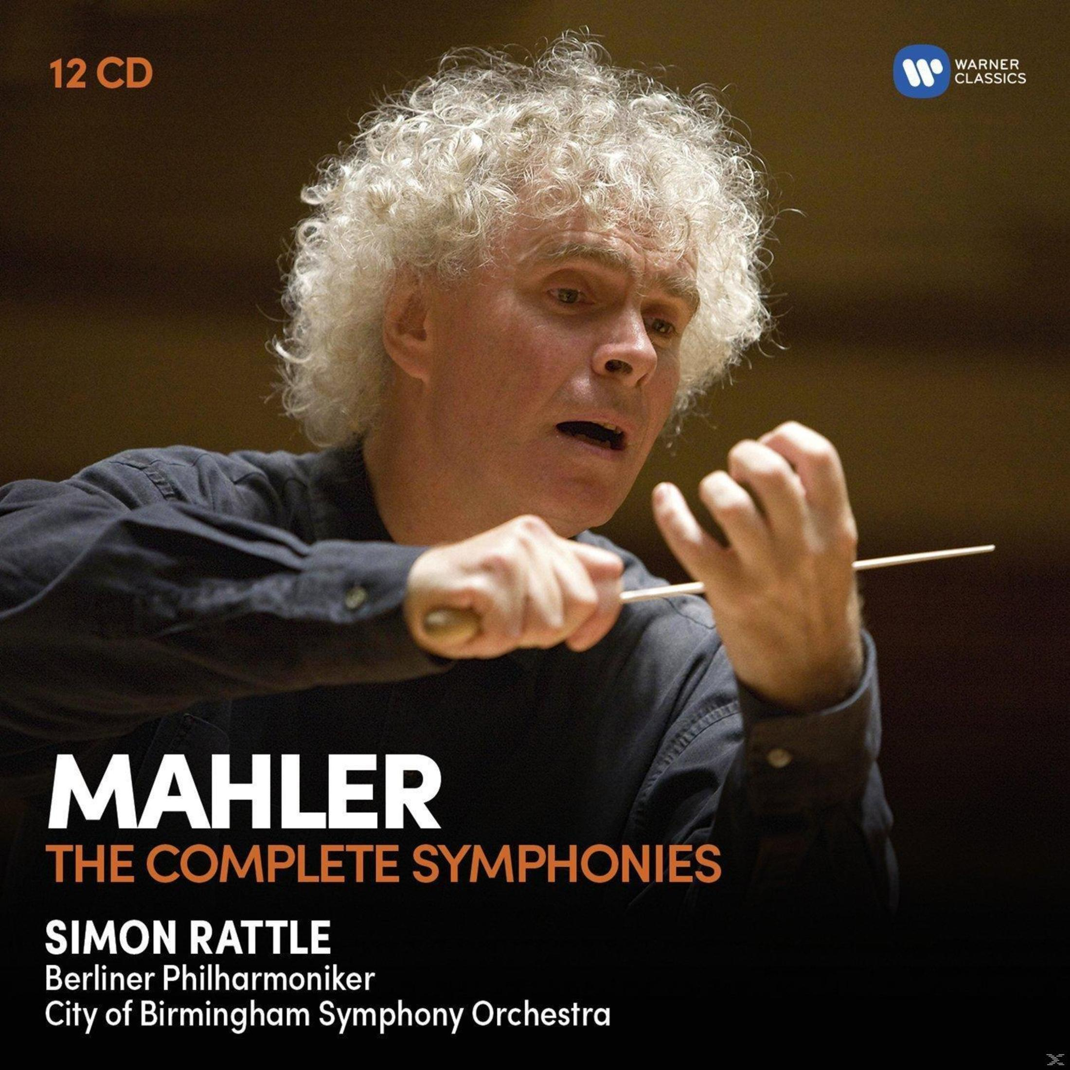 Homme dirigeant un orchestre. Titre : Mahler, The Complete Symphonies. Logo Warner Classics.