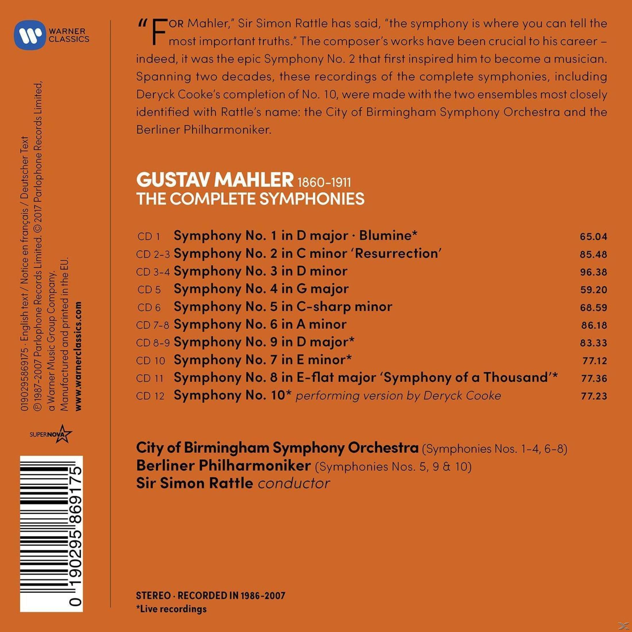 Texte d'une pochette de CD pour les symphonies complètes de Gustav Mahler. Inclut les listes de pistes et les détails de l'artiste.