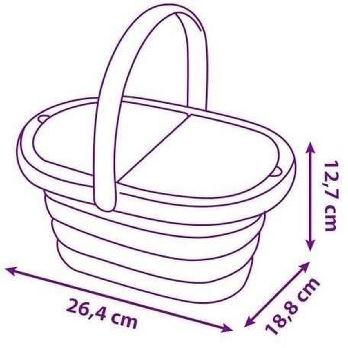 Owalny, biały kosz piknikowy z uchwytem. Wymiary to 26,4 cm x 18,8 cm x 12,7 cm.