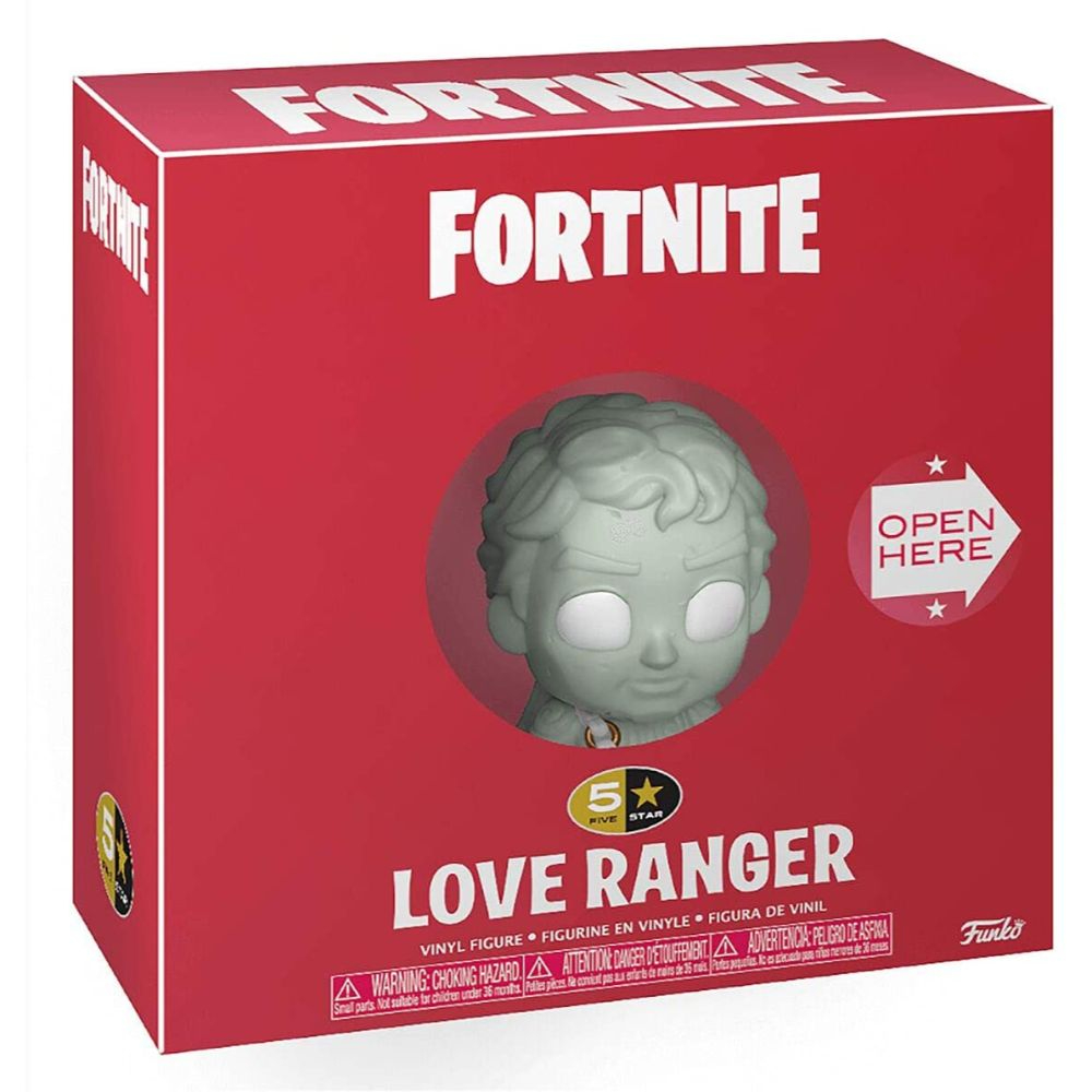 Una scatola rossa di Fortnite con la statuina Love Ranger all'interno.