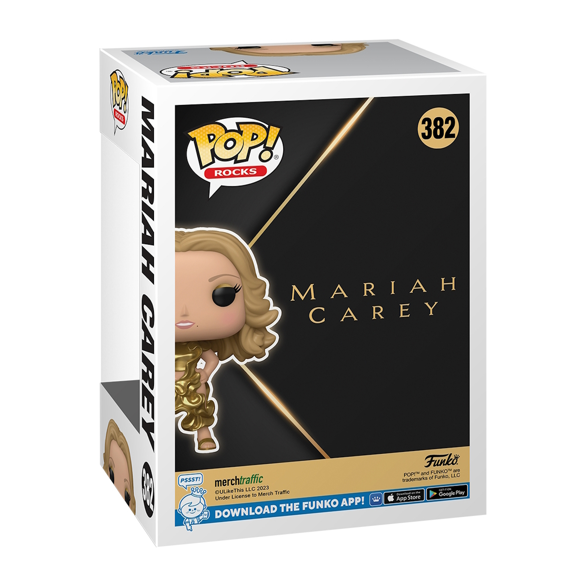 Pudełko Mariah Carey POP! Rocks z jej wizerunkiem i logo, białe tło.