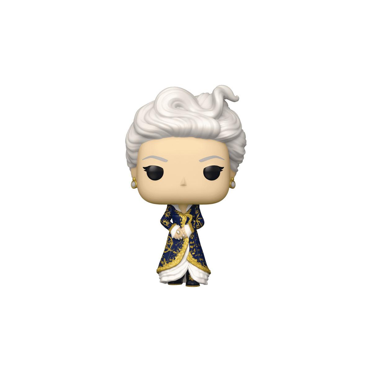 Figurka Funko Pop! Lady Tremaine z Kopciuszka. Ma na sobie niebiesko-złotą suknię na białym tle.