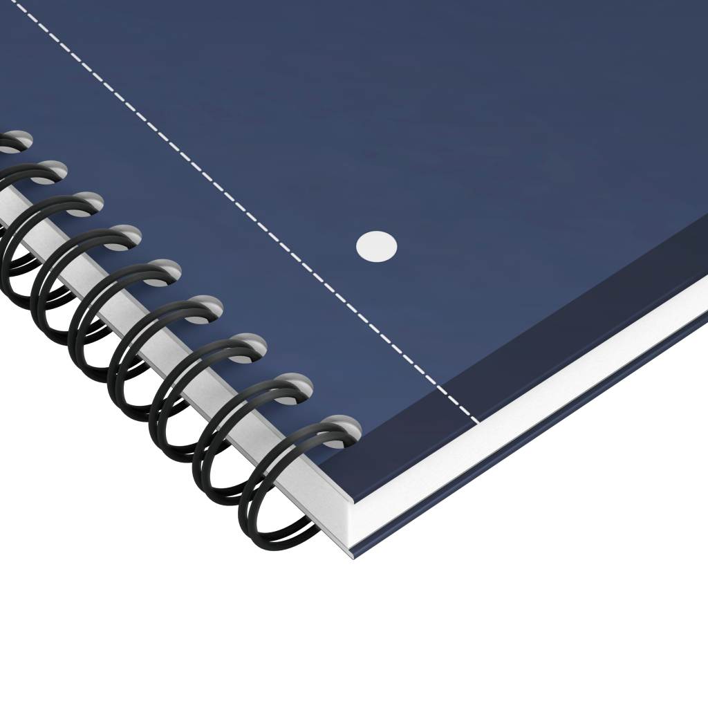 Zbliżenie ciemnoniebieskiego notatnika w spiralę.