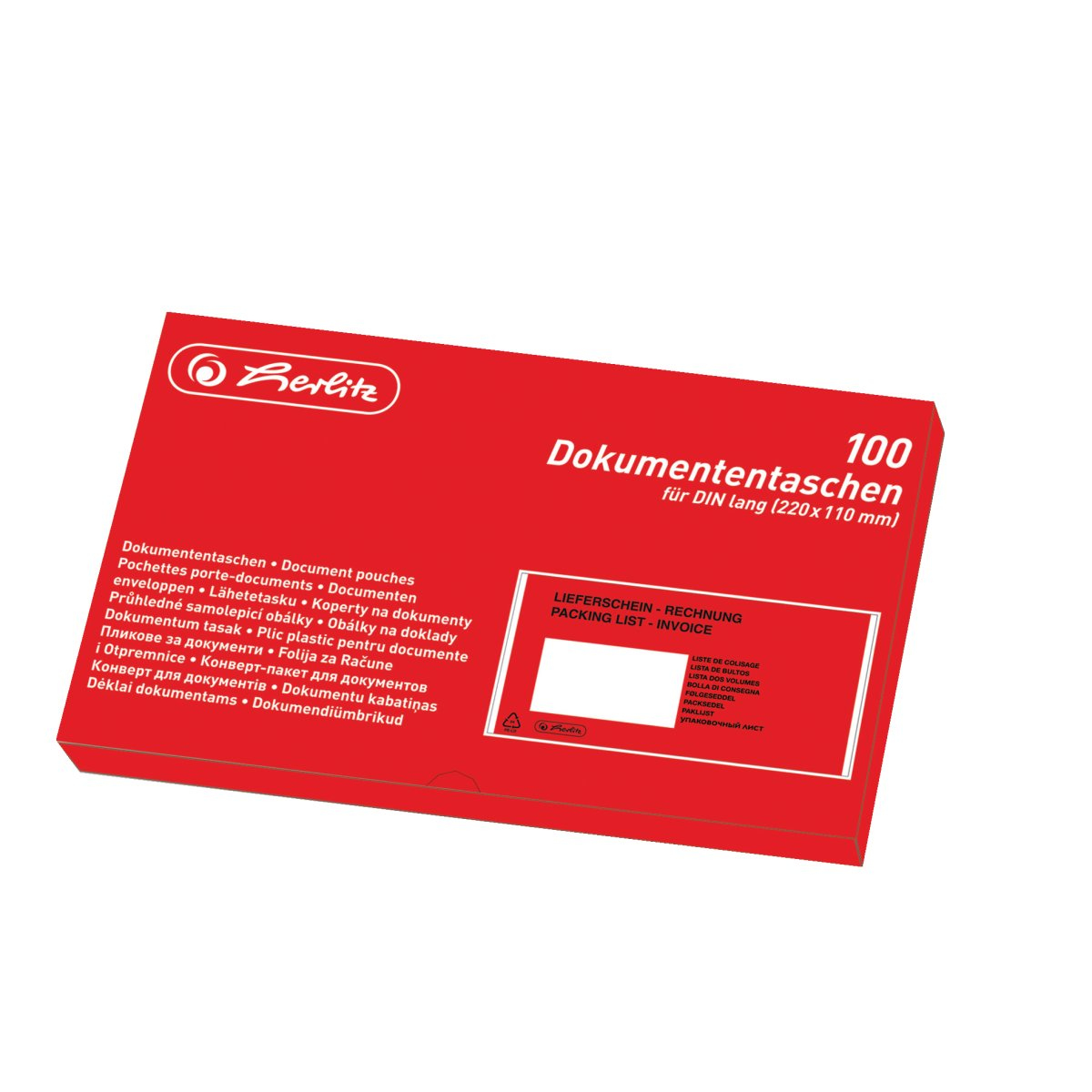 Czerwona koperta na dokumenty z tekstem i logo. Tekst zawiera 'Dokumententaschen' i 'Berlitz'.