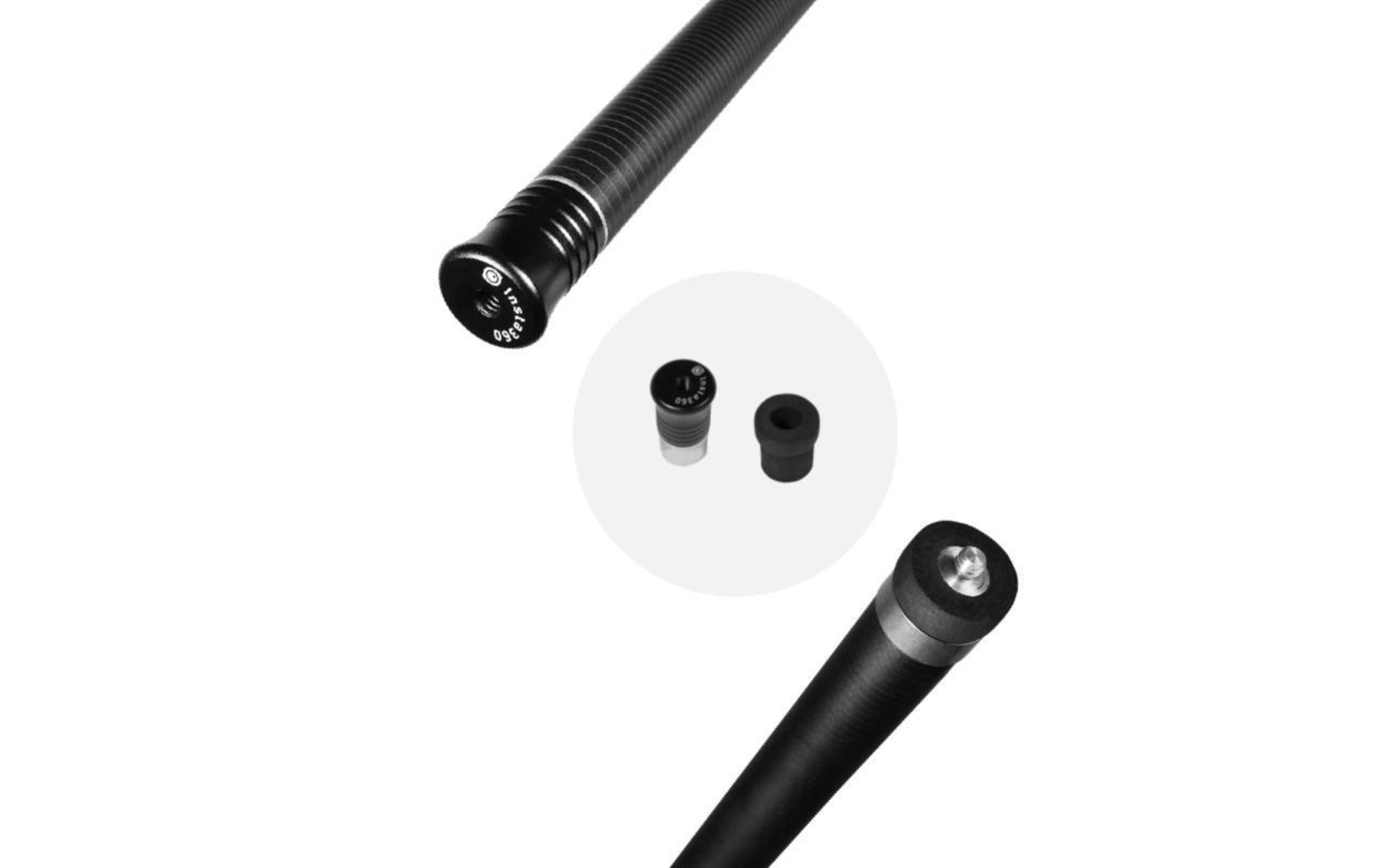 Części czarnej i szarej kija bilardowego. Dwie części są zakreślone. Kij jest na białym tle.