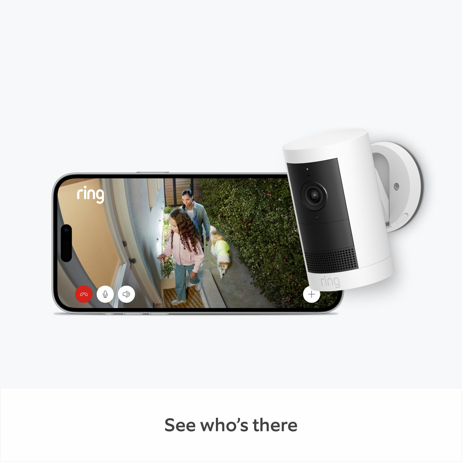 Pantalla de smartphone mostrando video de personas y un perro.