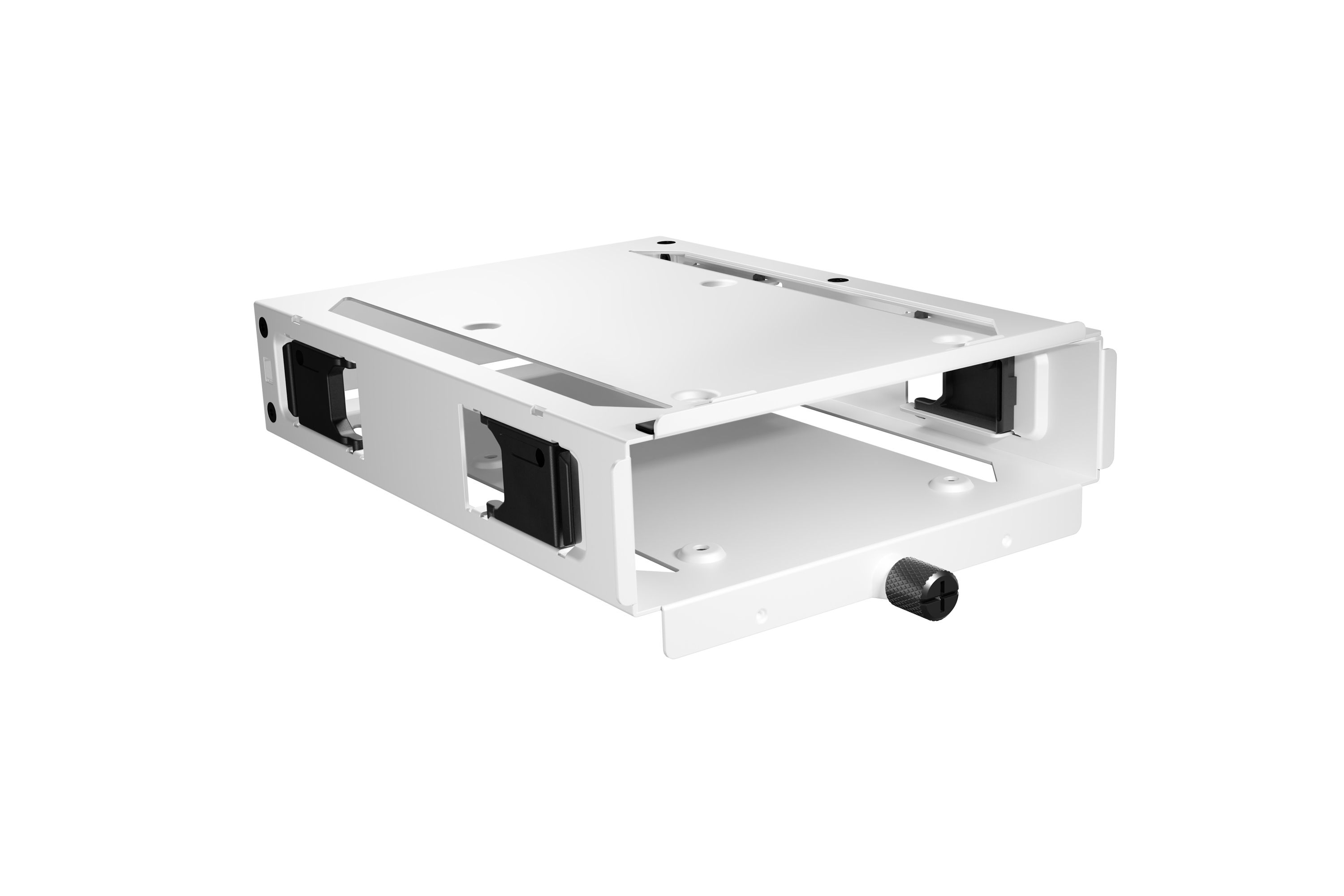 Struttura rettangolare in metallo bianco con supporti neri e una manopola nera.