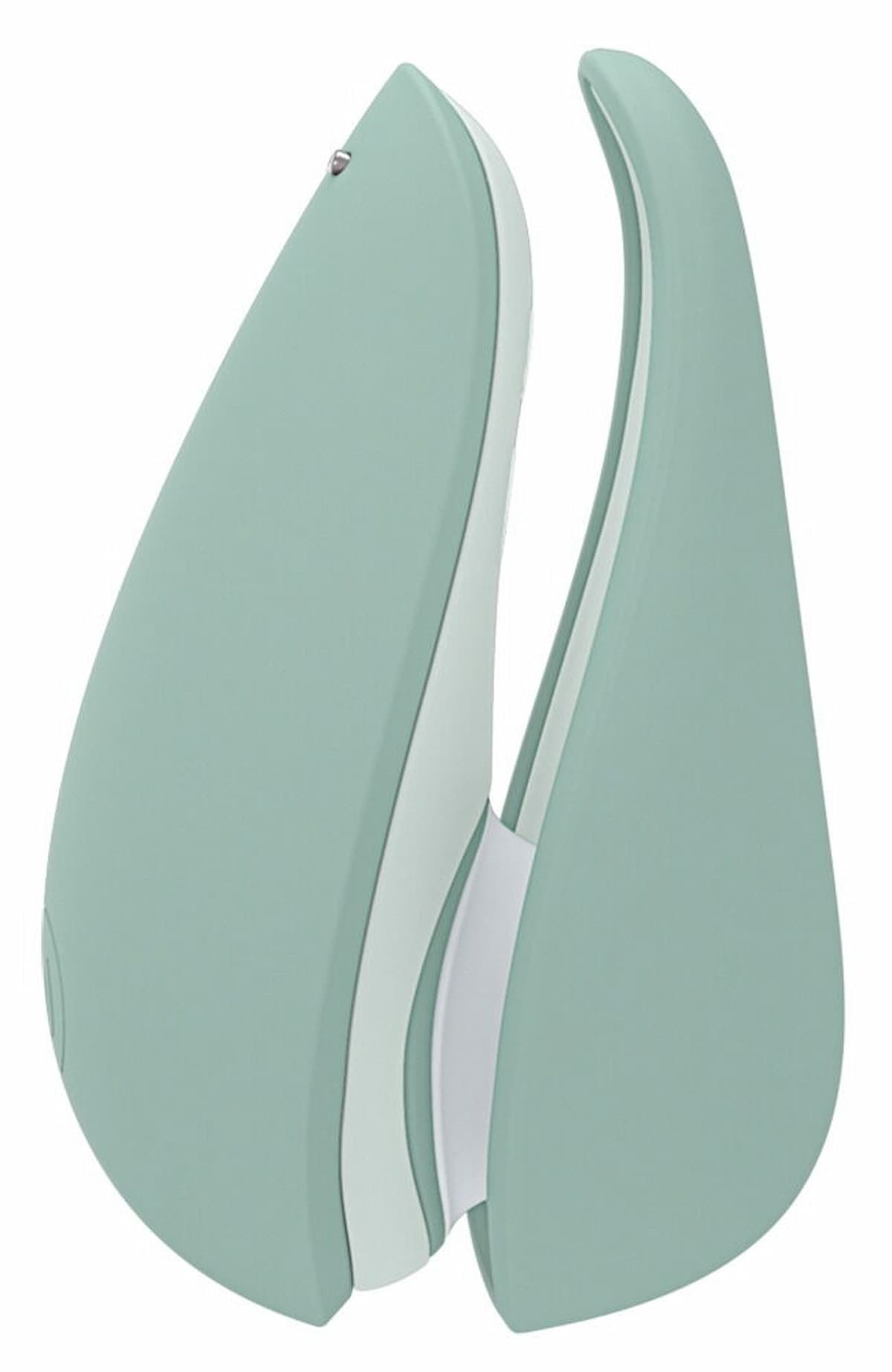 Miętowy gadżet erotyczny z białym wnętrzem. Tło białe.