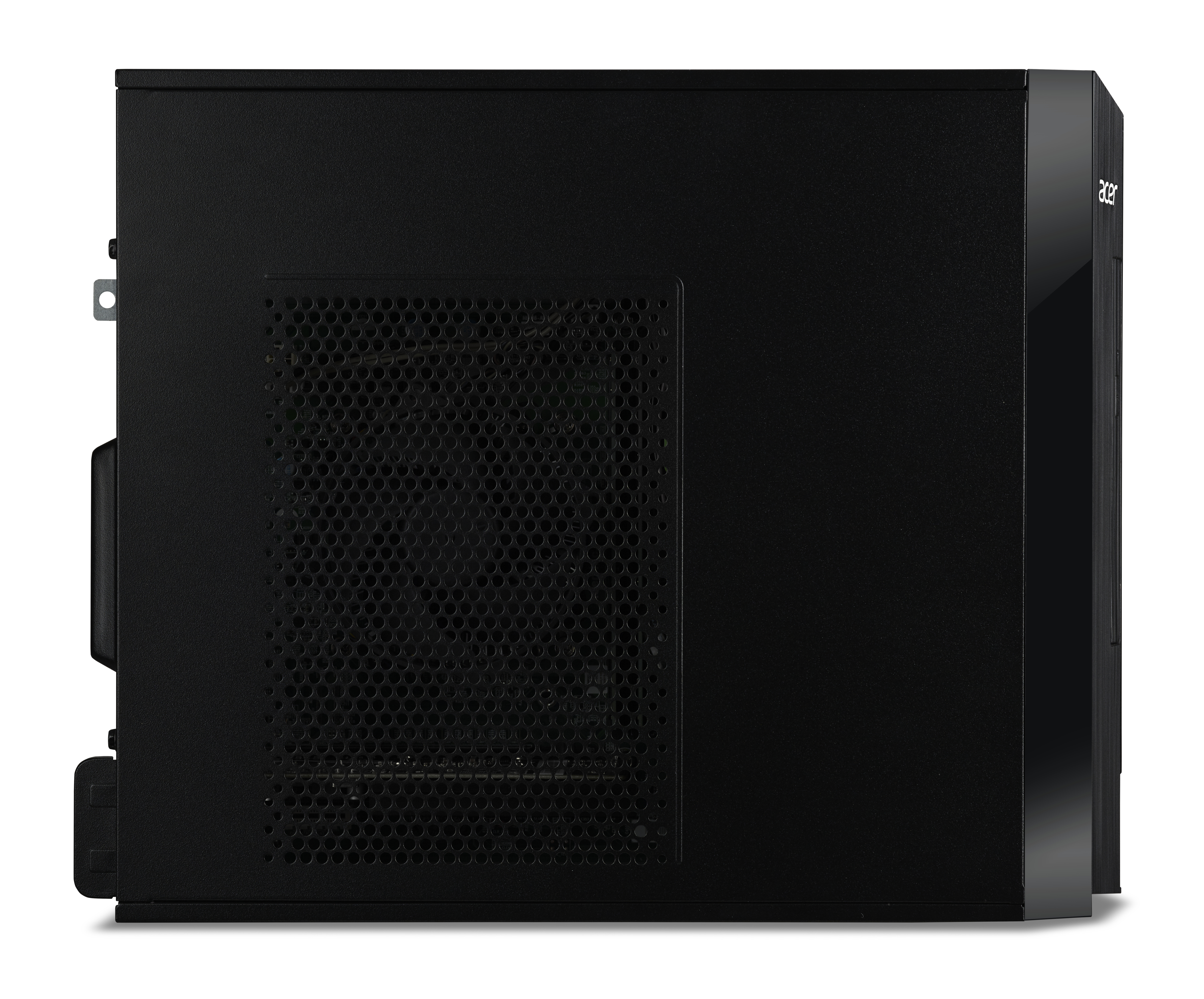 Black Acer desktop computer side view with ventilation grid.