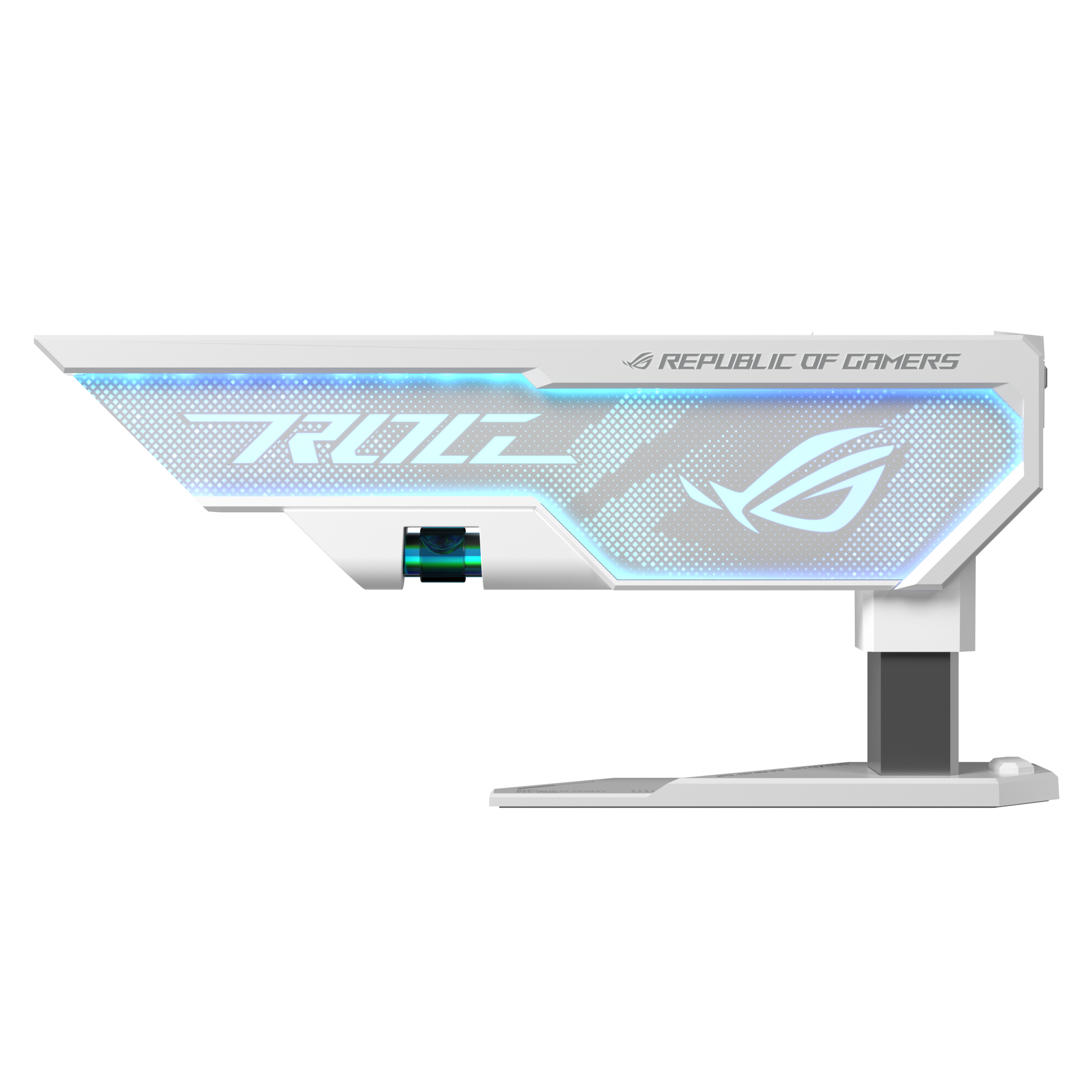 Componente gaming bianco e blu con il logo Republic of Gamers.