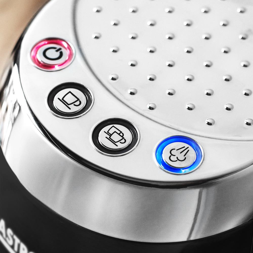 Przyciski na czarnym ekspresie do espresso.