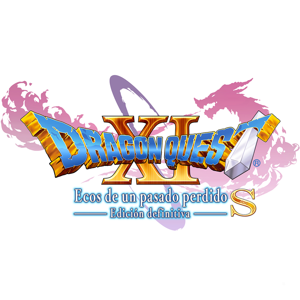 Logo Dragon Quest XI w języku hiszpańskim, ze smokiem i tytułem gry.
