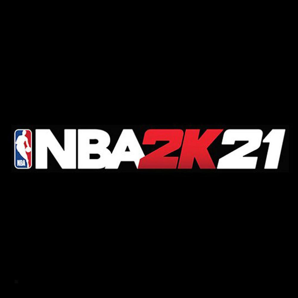 Logo del gioco NBA 2K21 su sfondo nero. Il logo NBA è a sinistra.