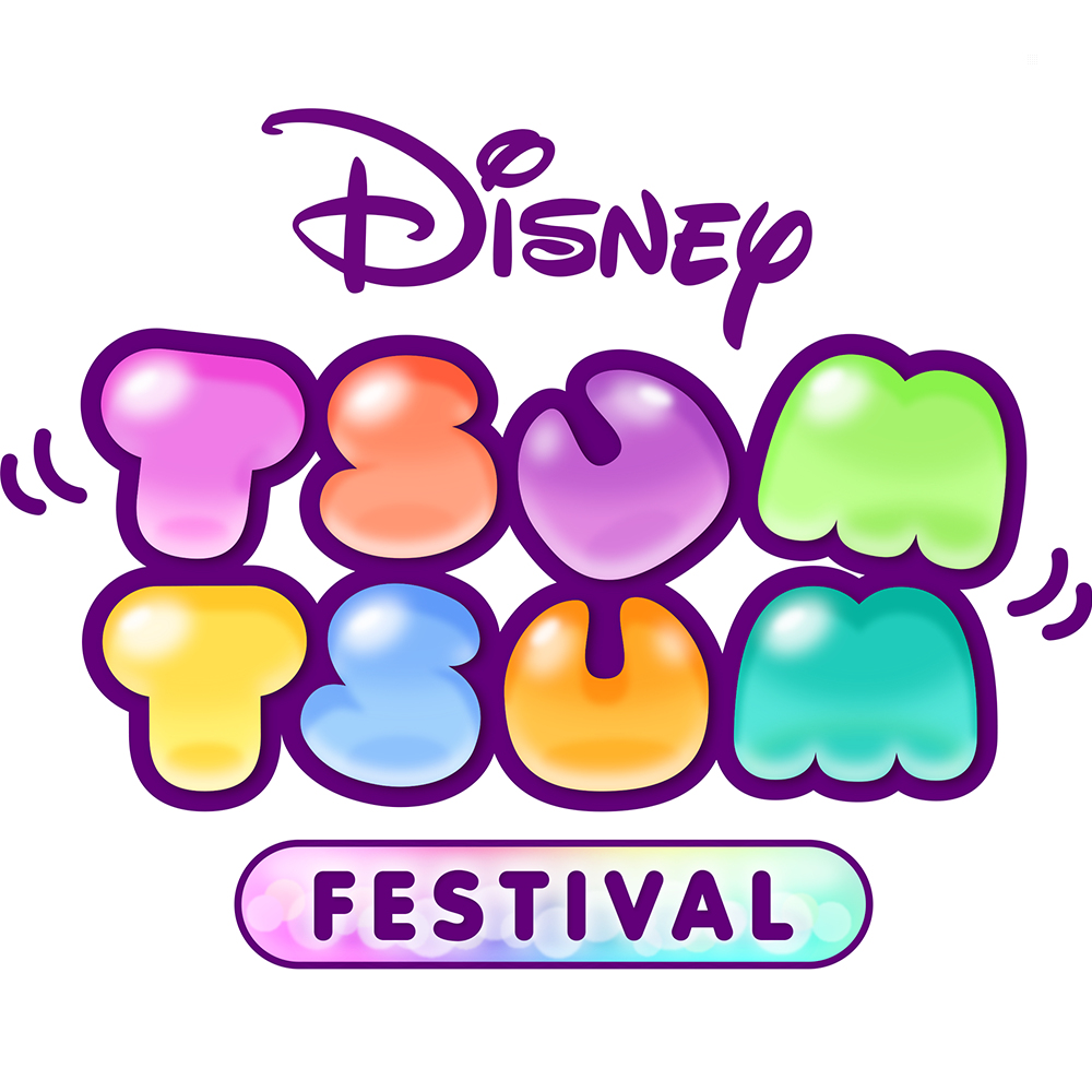 Logo Disney Tsum Tsum Festival. Kolorowy tekst w stylu kreskówki na białym tle.