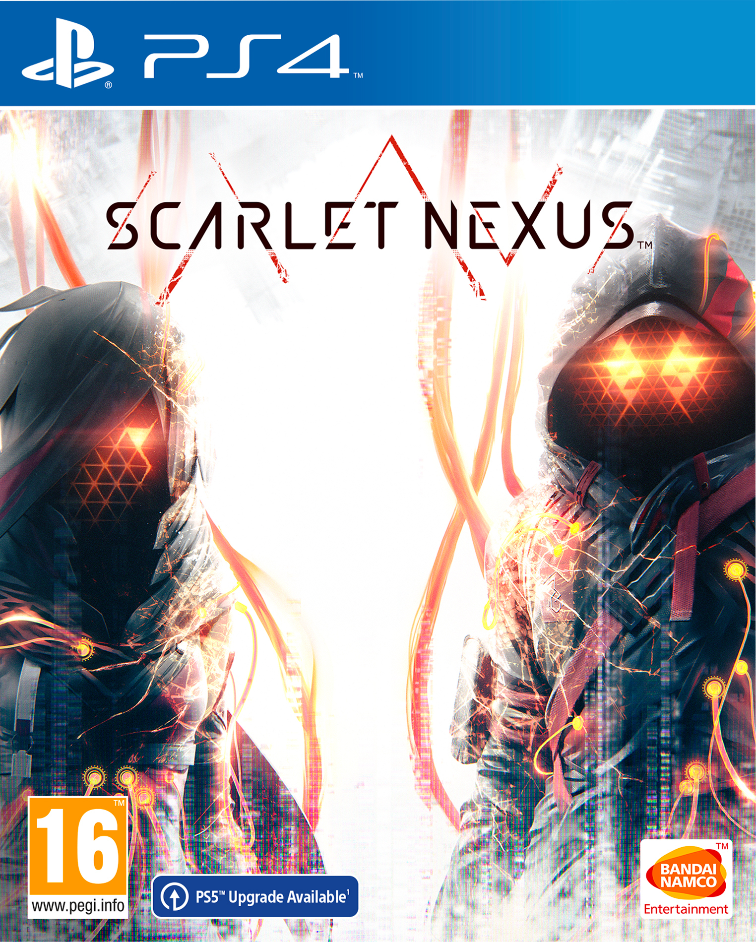 Okładka gry 'Scarlet Nexus' z dwoma postaciami i logo PS4.