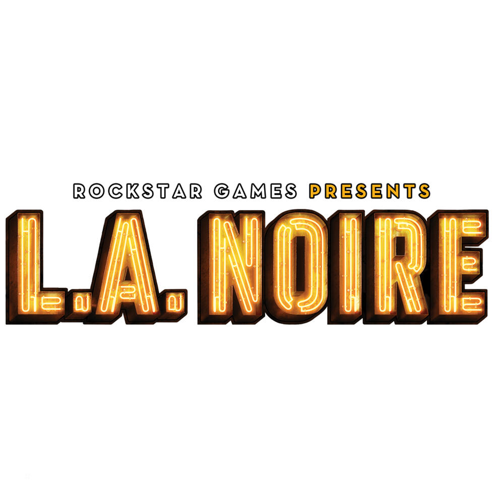 Logo 'L.A. Noire' w żółtych neonach. Poniżej 'Rockstar Games Presents'.