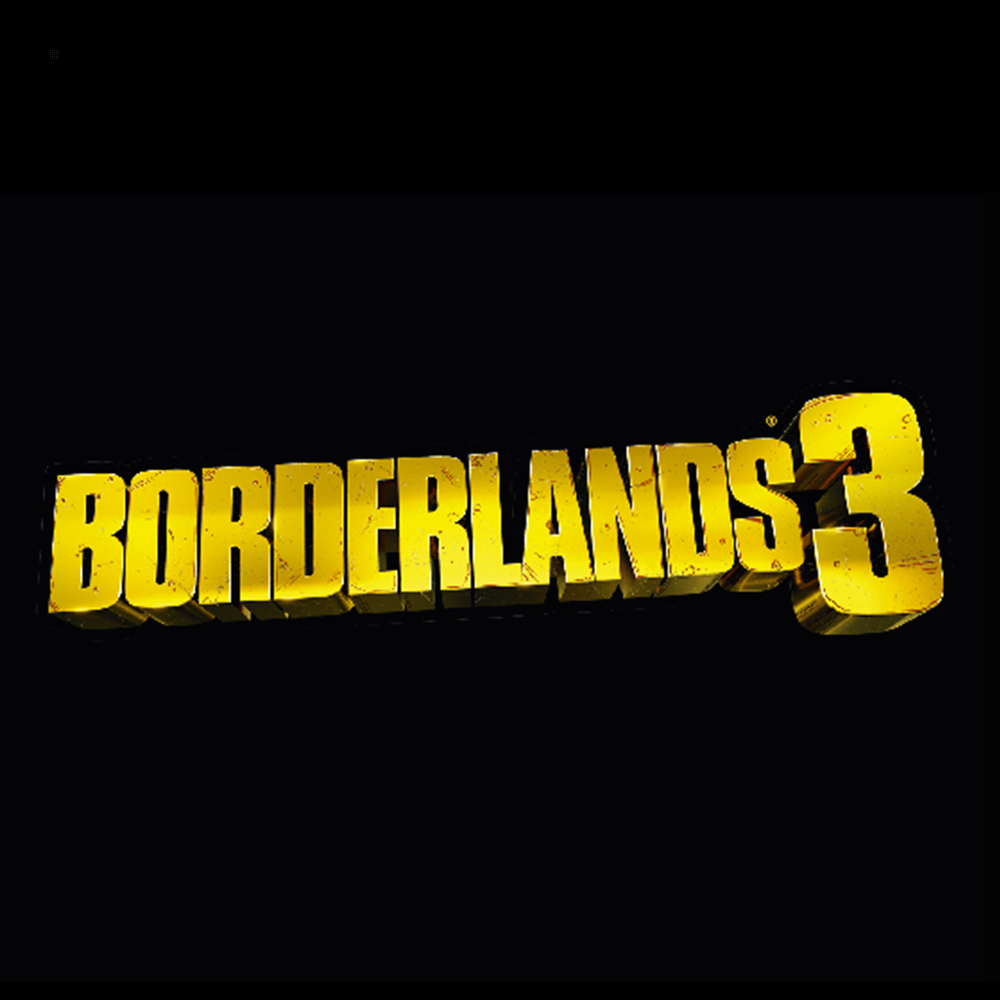 Logo gry Borderlands 3. Tekst jest złoty na czarnym tle.