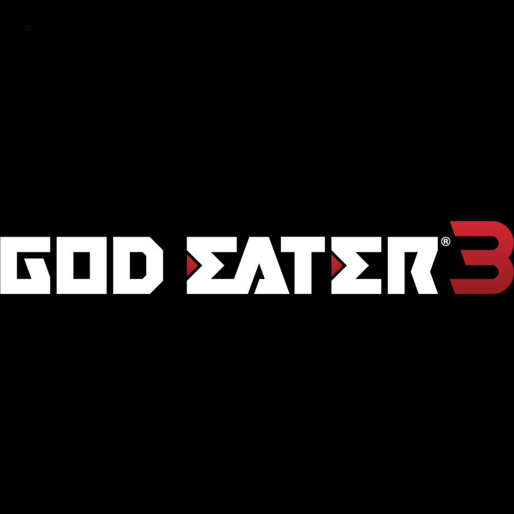 Logo God Eater 3. Biały tekst na czarnym tle.