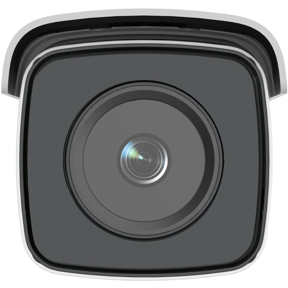 Obiettivo della telecamera di sicurezza, primo piano, con una superficie scura e riflettente.