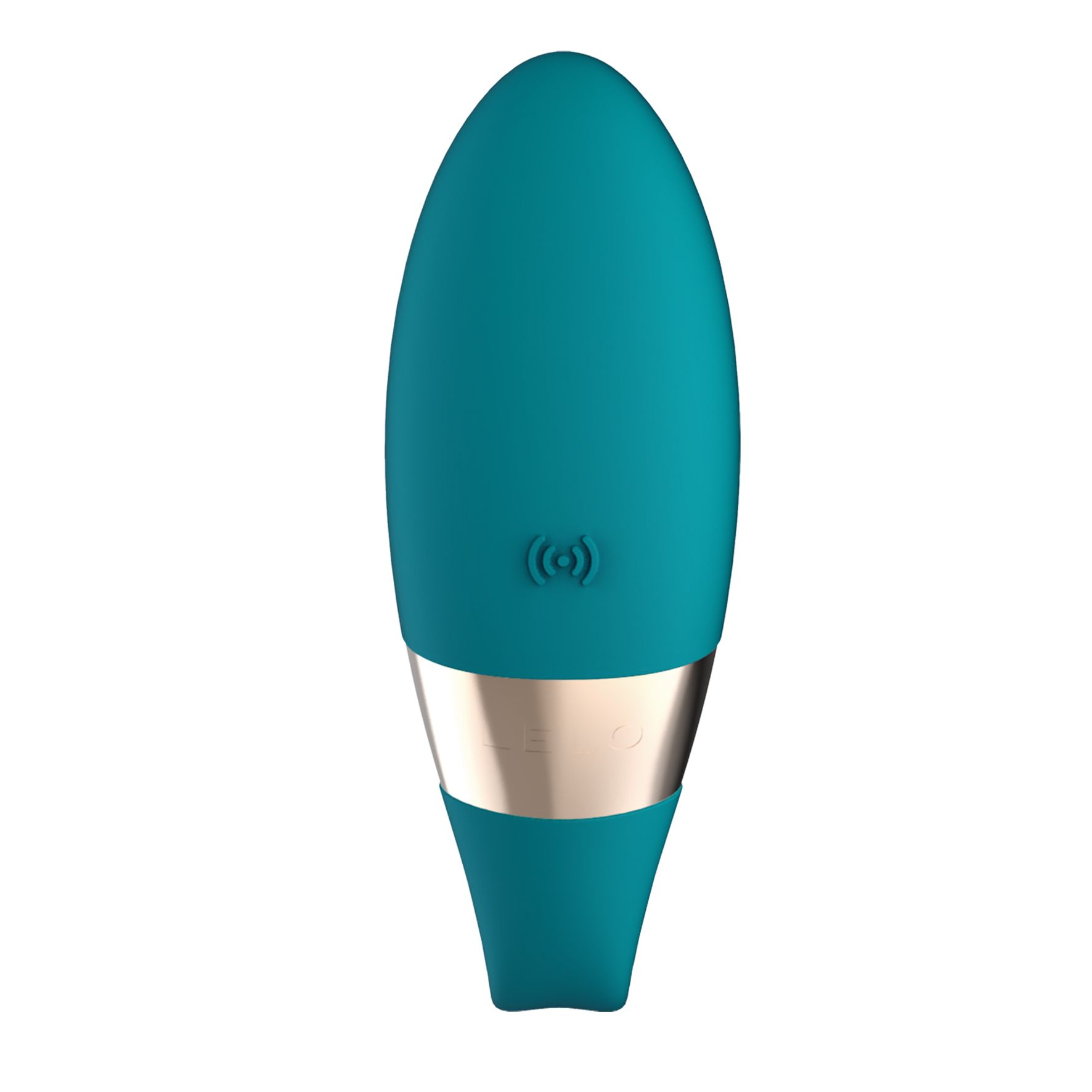 Vibrador Lelo turquesa con detalles dorados.