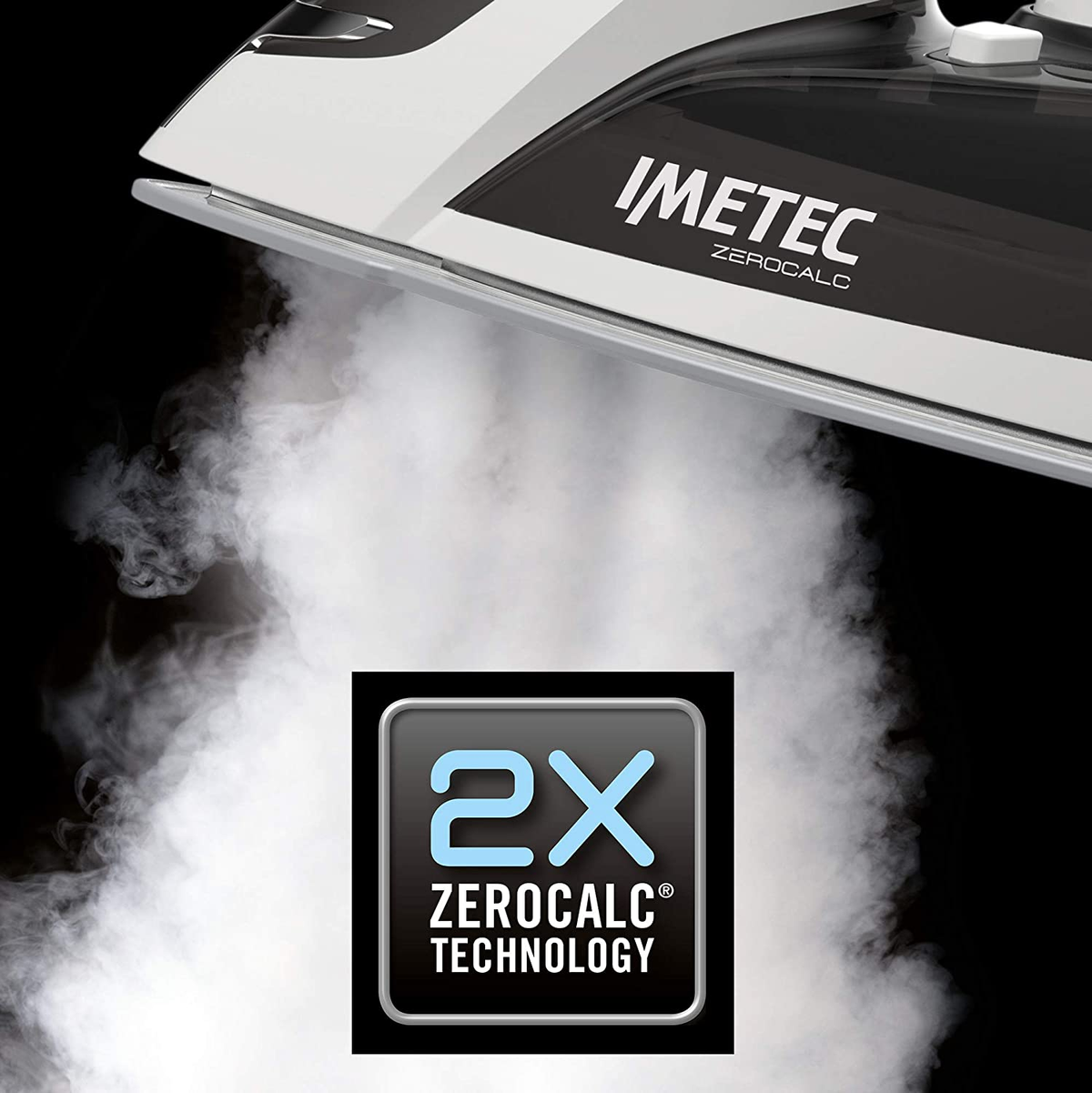 Żelazko z parą, z napisem 'ZEROCALC TECHNOLOGY' i '2X'.