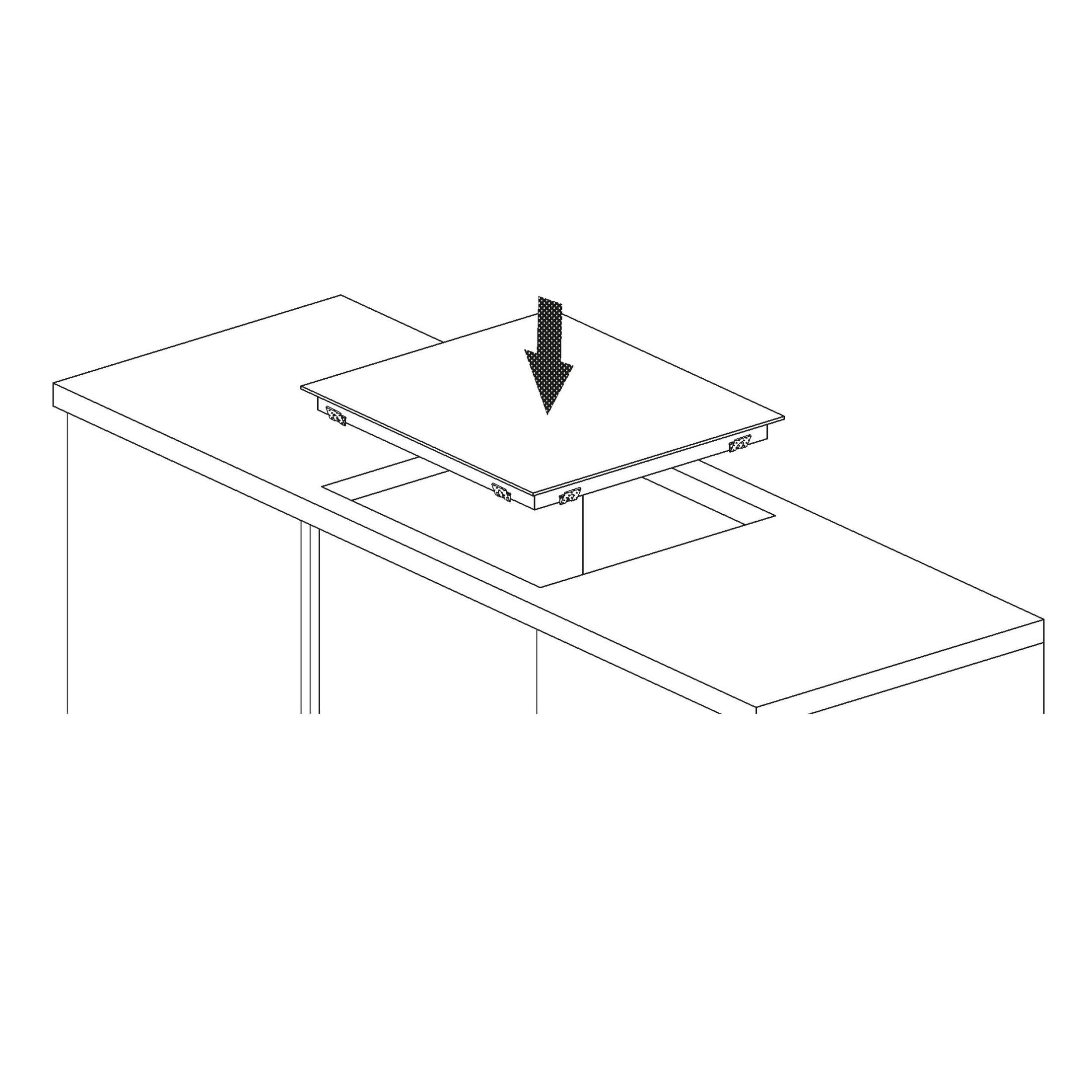 Ein Diagramm, das eine Arbeitsplatte und ein Kochfeld zeigt, das installiert wird.