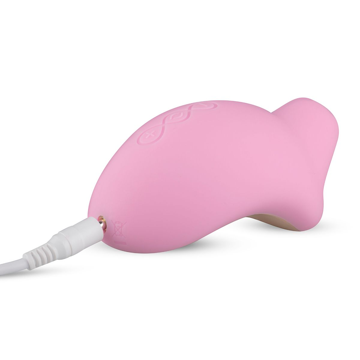 Różowa zabawka erotyczna z portem ładowania i białym kablem.