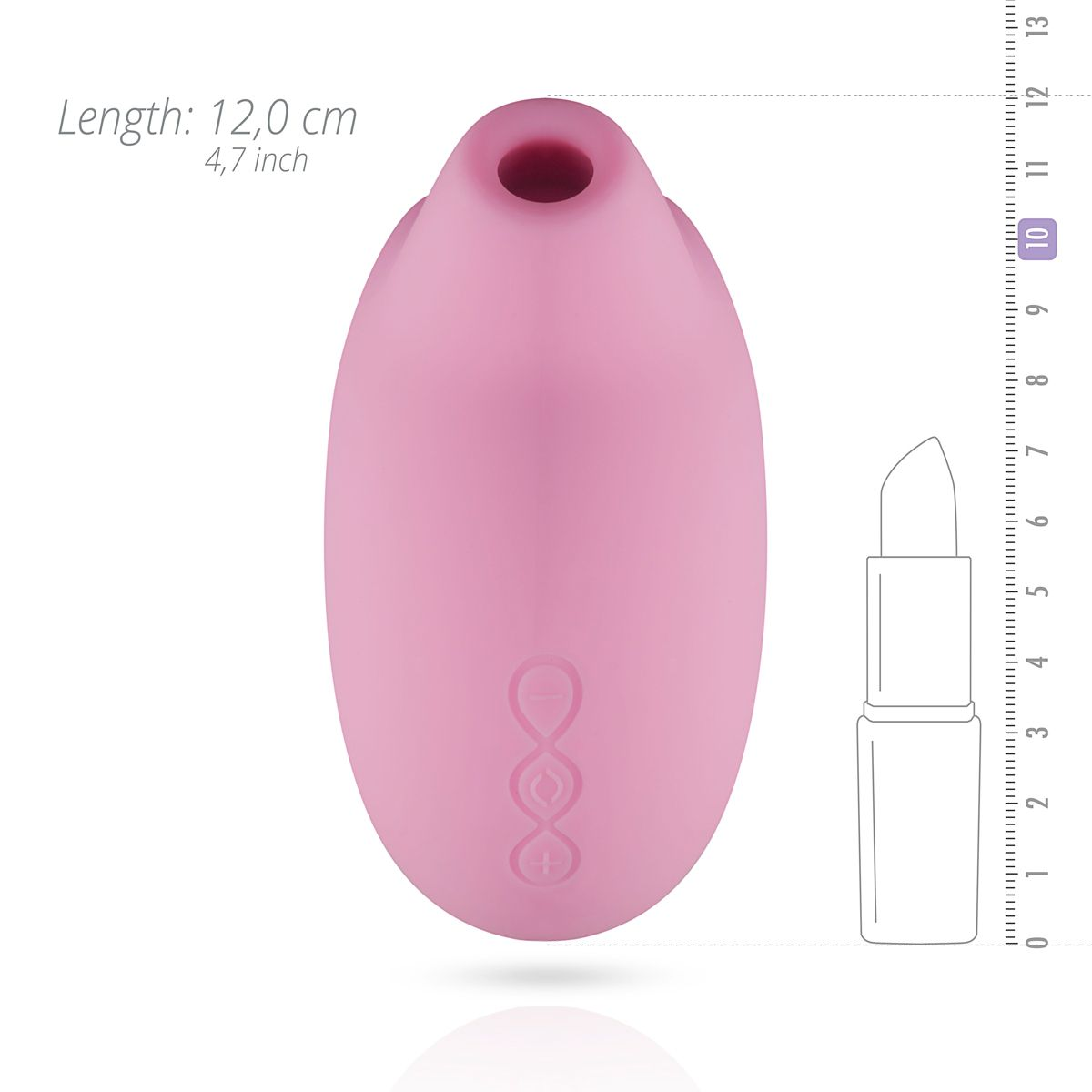 Różowa zabawka erotyczna z porównaniem wielkości do szminki.