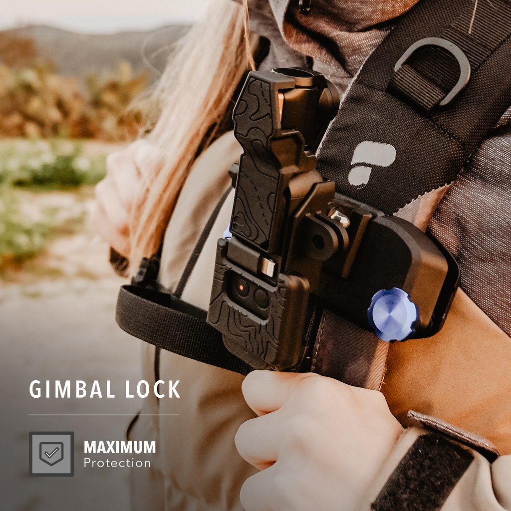 Eine Person hält eine Gimbal-Verriegelung. Der Text 'Gimbal Lock' und 'Maximum Protection' sind sichtbar.