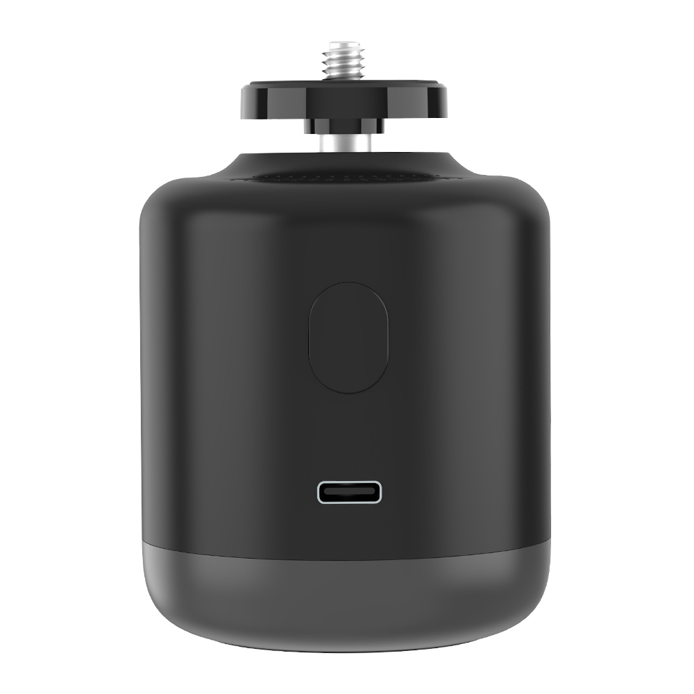 Czarne cylindryczne urządzenie z mocowaniem śrubowym na górze i portem USB-C na dole.