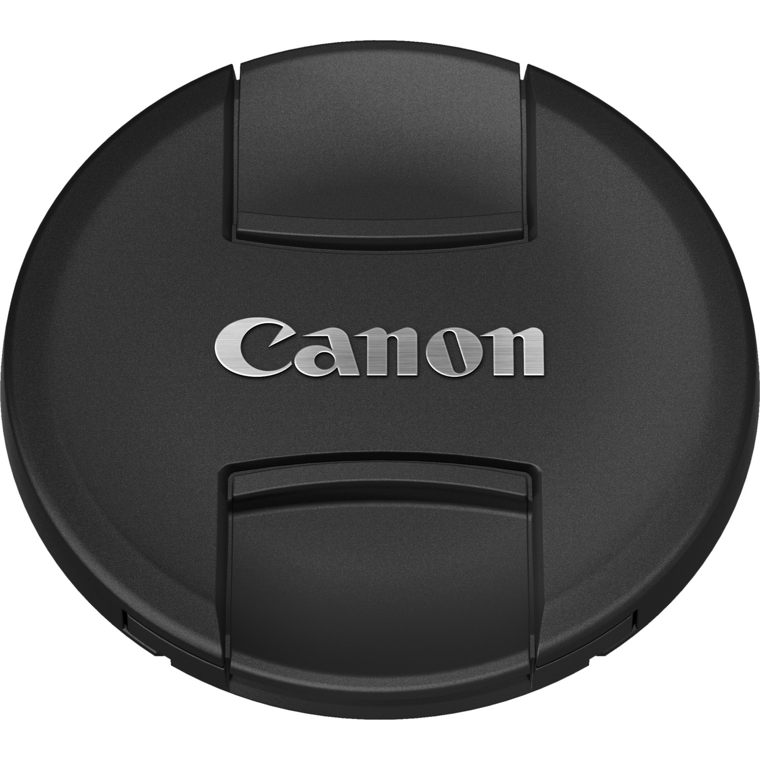 Tappo dell'obiettivo nero con il logo Canon. Copre l'obiettivo.