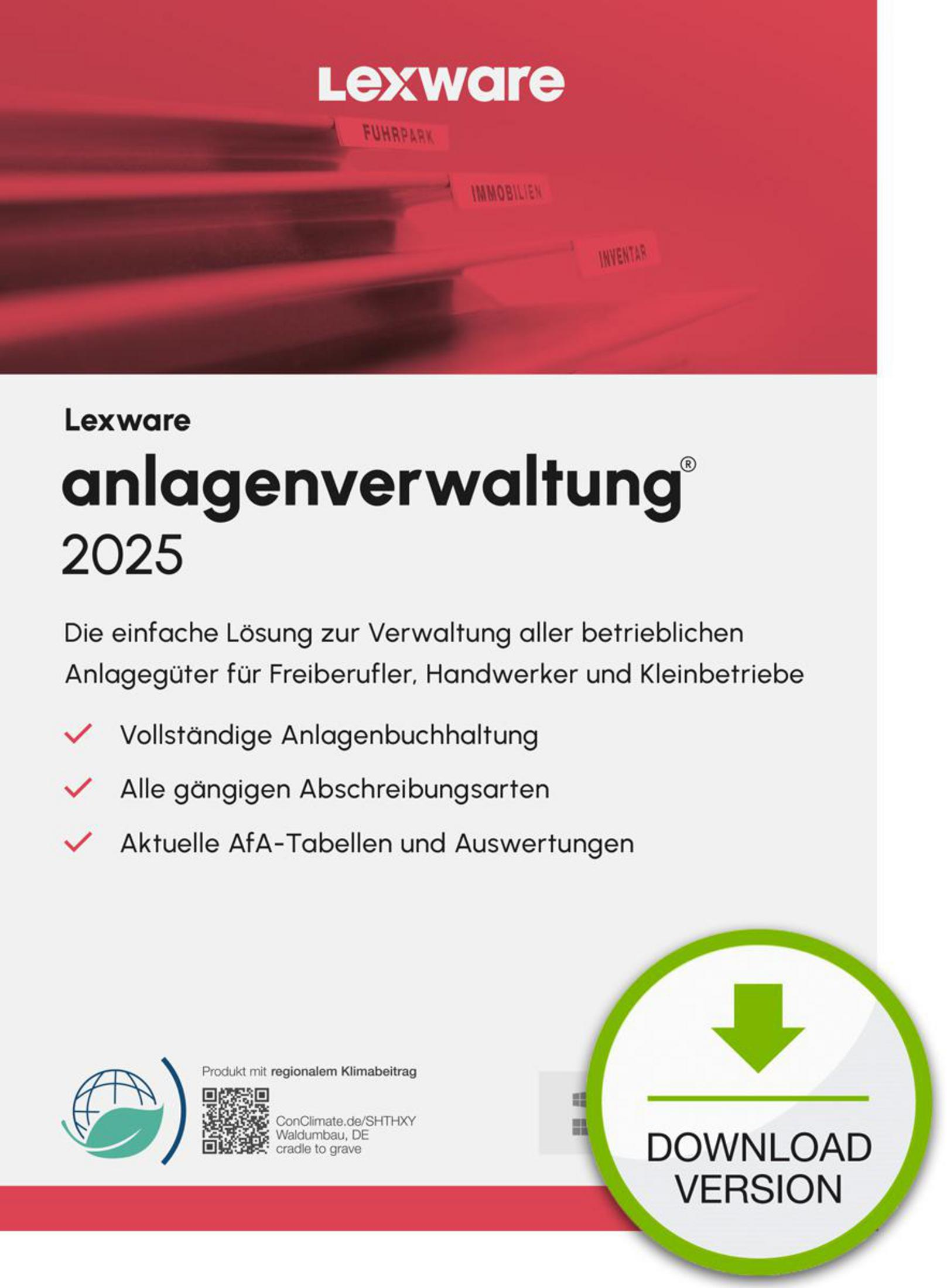 Brochure con testo in tedesco, pulsante di download e icona del globo verde.