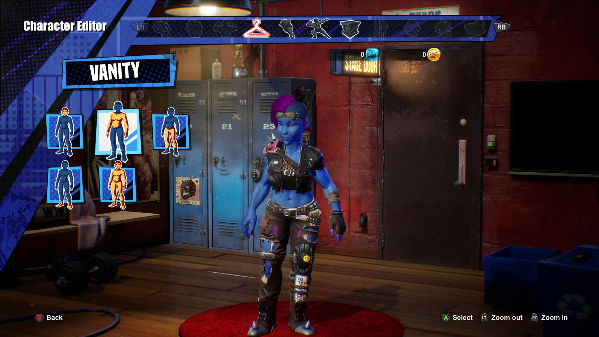 Niebieskoskóry bohater jest pokazany w edytorze postaci gry.