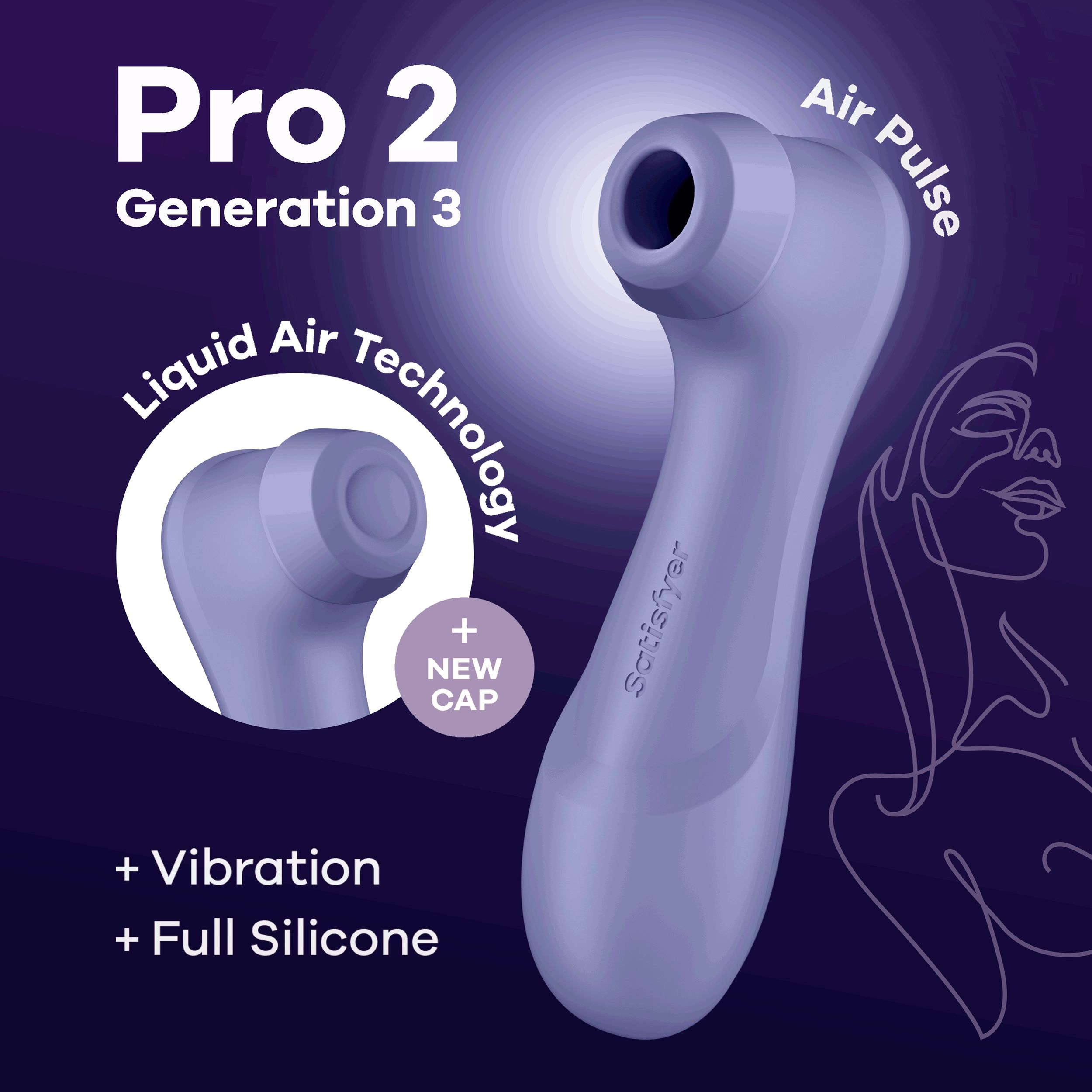Satisfyer Pro 2, fioletowy wibrator z funkcjami takimi jak technologia ciekłego powietrza i pełny silikon.