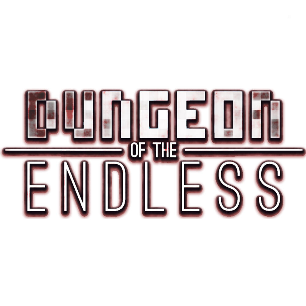 Logo gry "Dungeon of the Endless", tytuł w odważnej, pikselowanej czcionce.