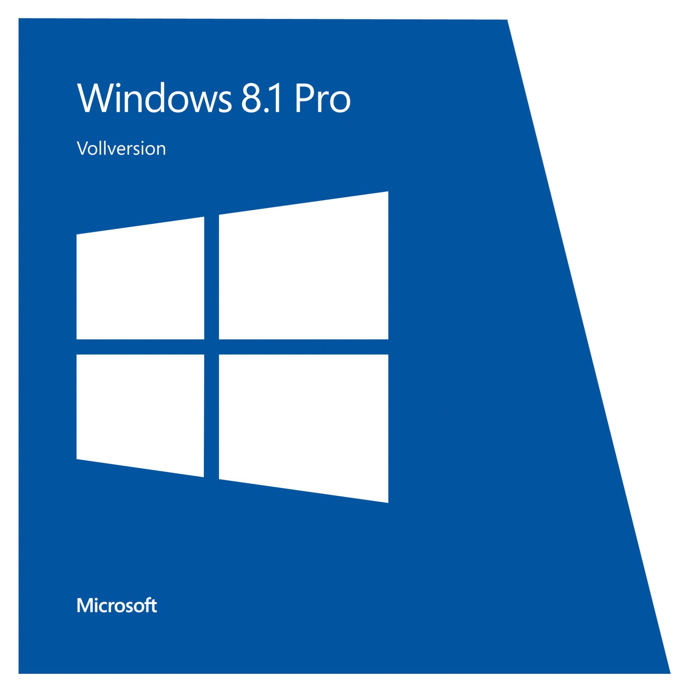 Una scatola blu di Windows 8.1 Pro con il logo Microsoft e informazioni sul prodotto.