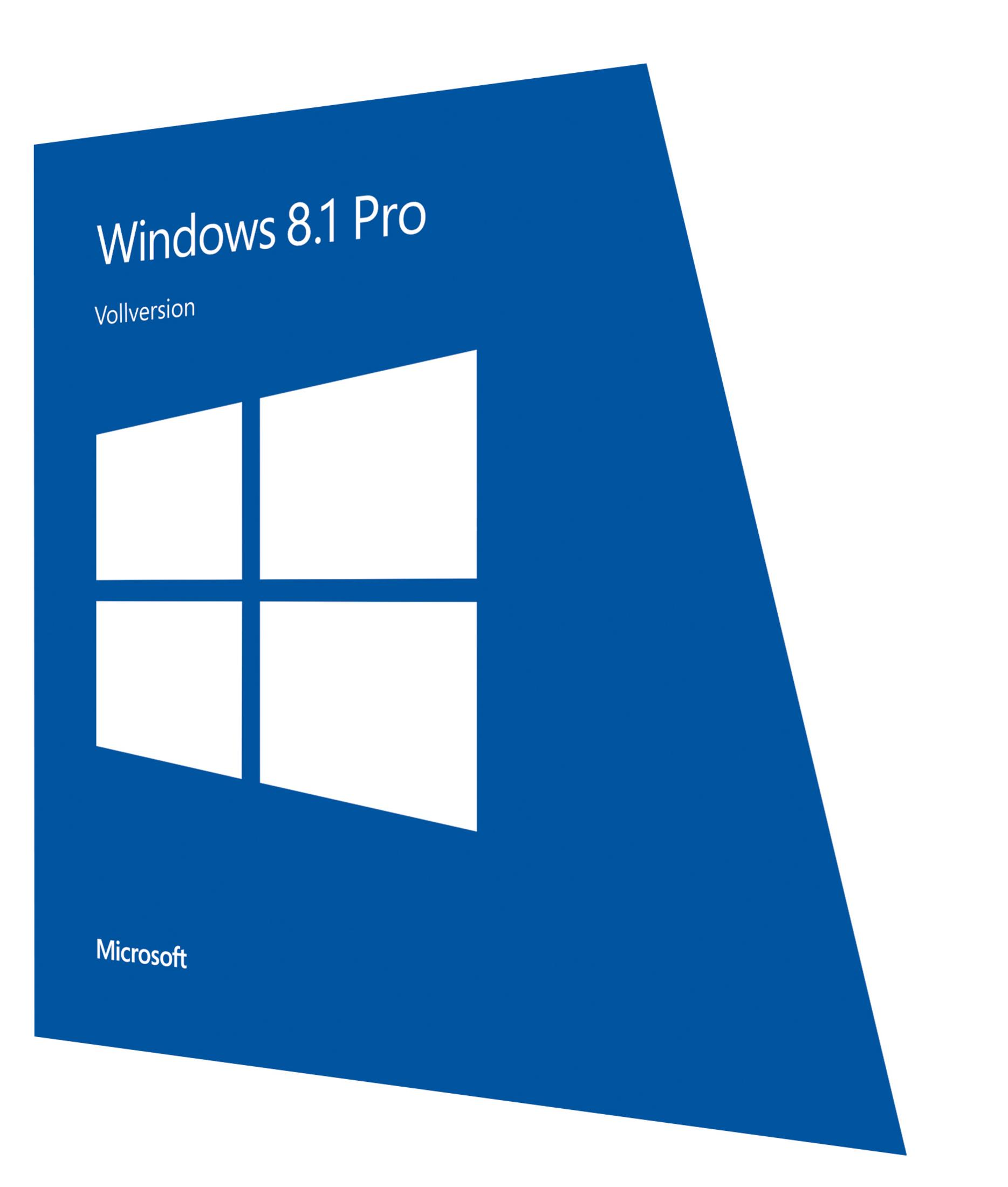 Scatola di Windows 8.1 Pro. Una scatola blu con il logo di Windows e il testo Windows 8.1 Pro.