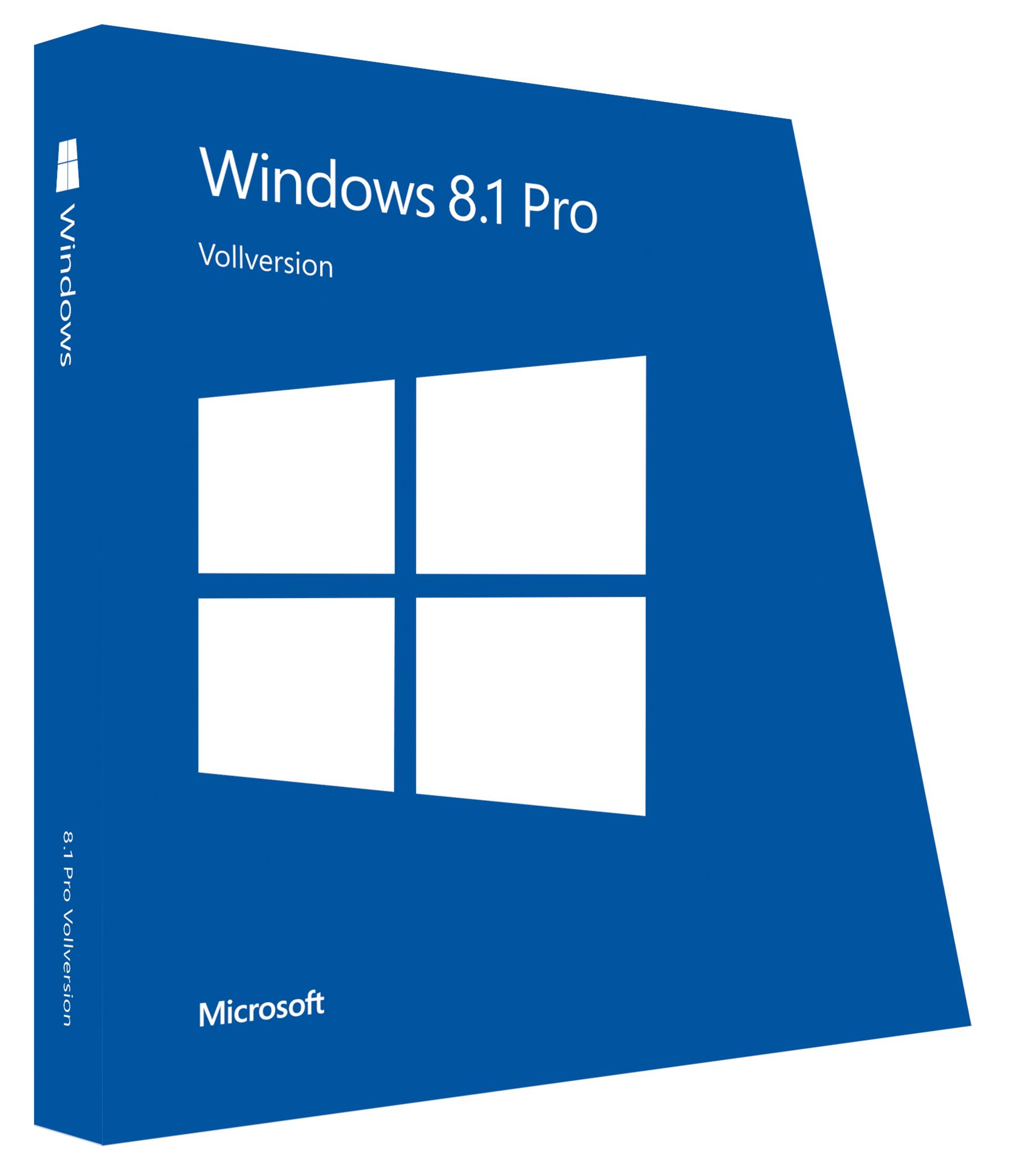 Una scatola blu del software Windows 8.1 Pro con il logo Windows.