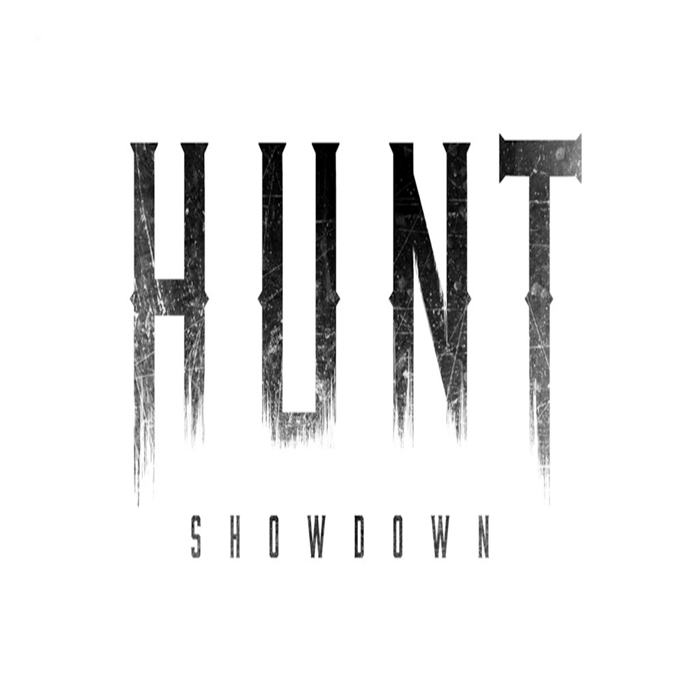 Il logo Hunt: Showdown, testo in bianco con effetto graffio su sfondo nero.
