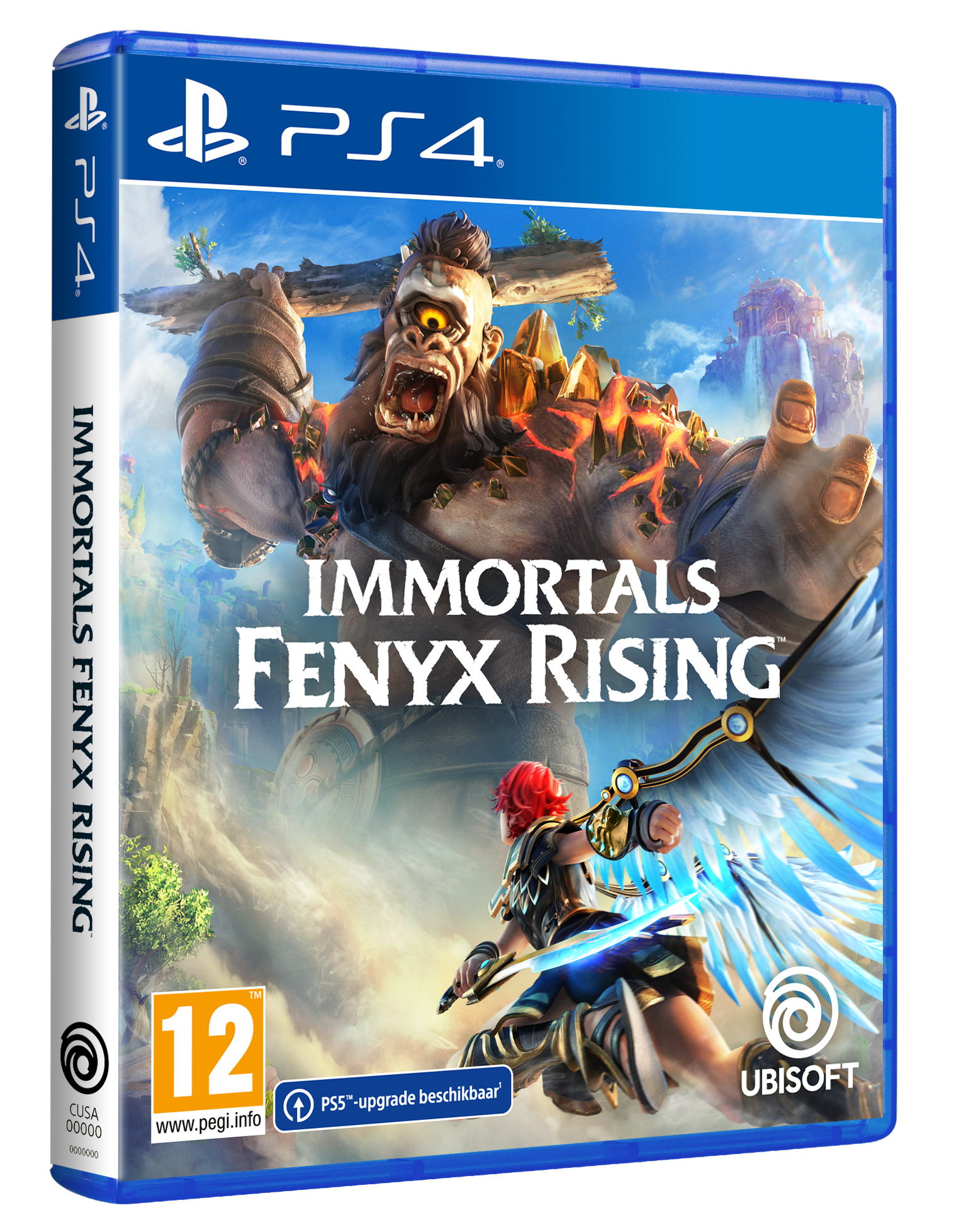 La copertina del gioco Immortals Fenyx Rising per PS4. Il gioco è in una scatola.