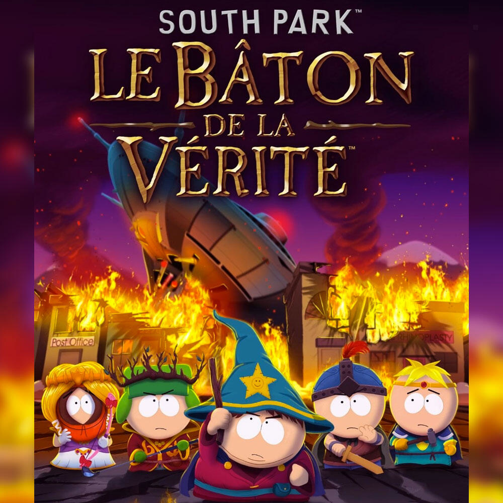 Poster del film South Park con personaggi in una città in fiamme.