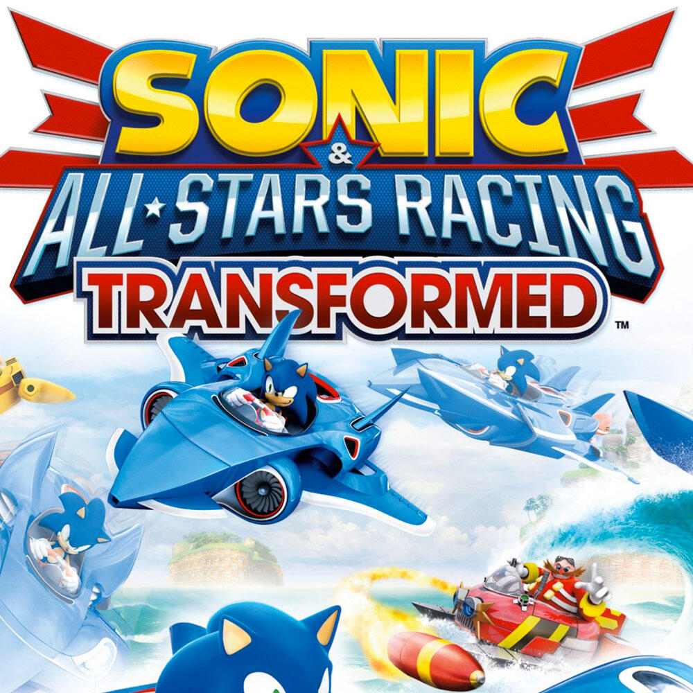 Copertina del gioco Sonic & All-Stars Racing Transformed con Sonic e veicoli.