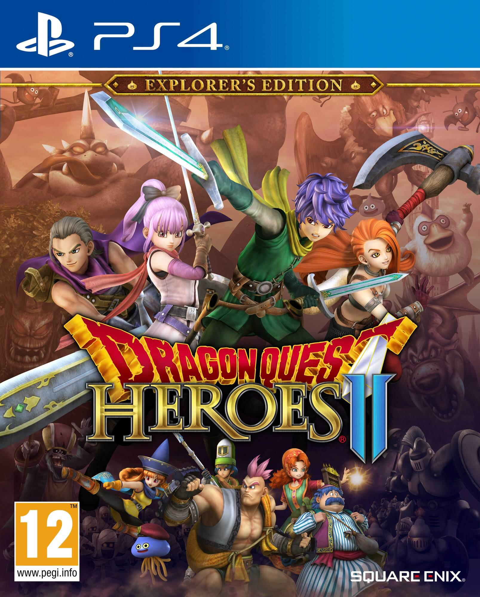Okładka gry Dragon Quest Heroes II z kilkoma postaciami z anime w akcji.
