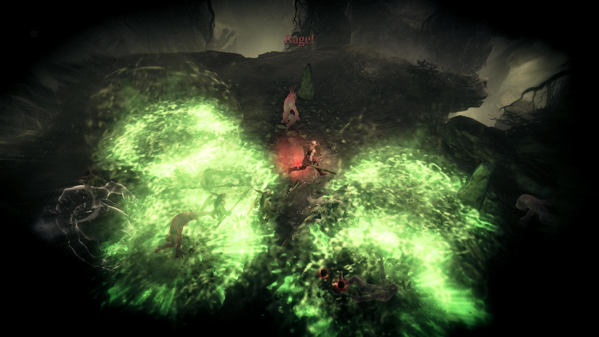 Scena z gry z postaciami walczącymi w zielonym obłoku gazu.