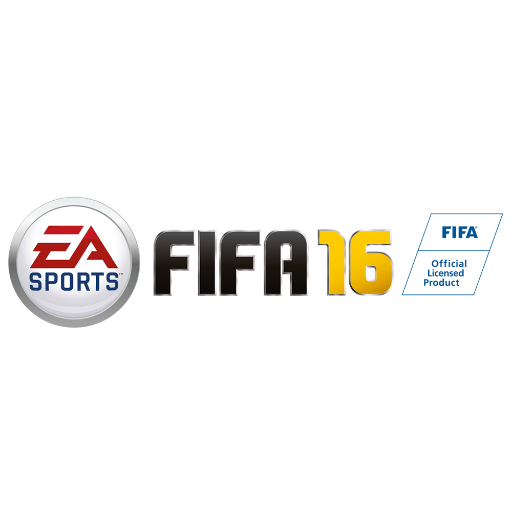 Logo Fifa 16 z logo EA Sports i oficjalnym licencjonowanym produktem FIFA.