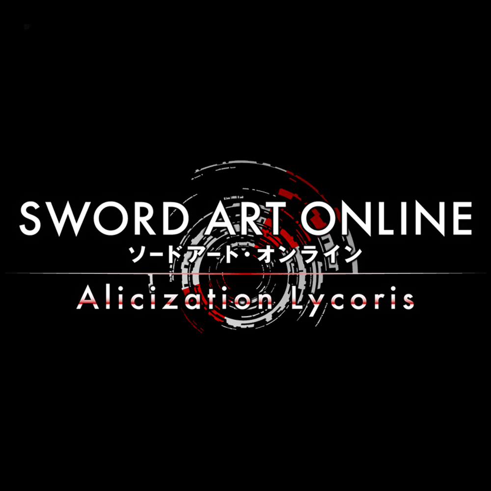 Logo Sword Art Online Alicization Lycoris su sfondo nero con caratteri giapponesi.