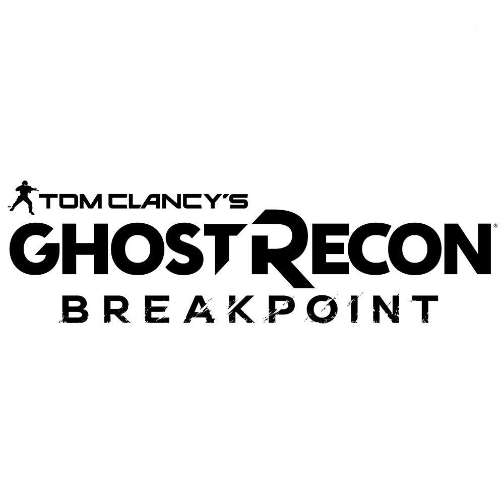 Logo Tom Clancy's Ghost Recon Breakpoint, czarny tekst na białym tle, z ikoną żołnierza.
