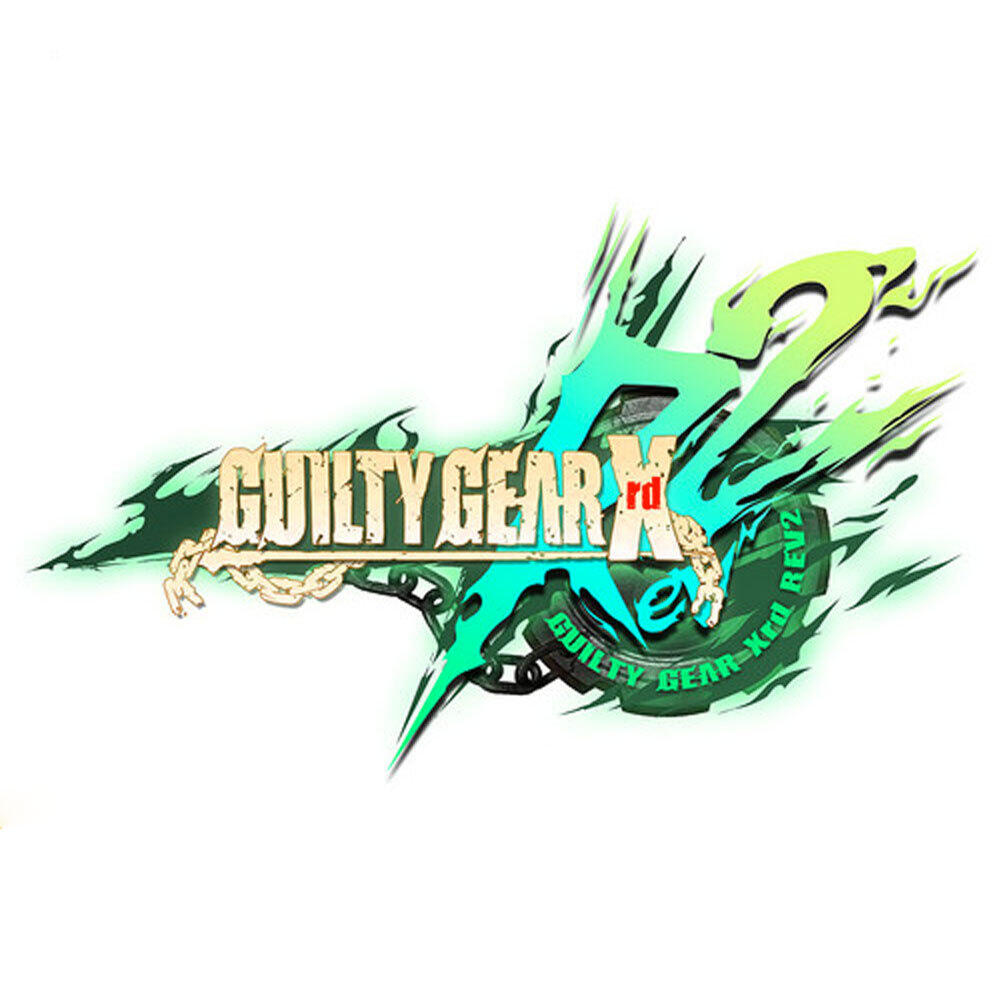 Logo Guilty Gear Xrd. Stylizowany projekt z tekstem i zielono-turkusową kolorystyką.